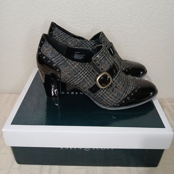 Karen Scott Womens Black Wingtip Plaid Kaydan Shoe Size 8 New In Box - Picture 3 of 7